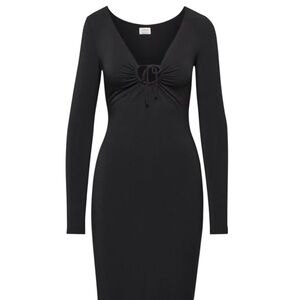 Aritzia Wilfred Chelsea Black V-neck Bodycon Midi Dress, size L